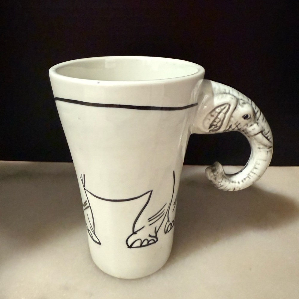 Sherwood Brands Coffee Mug Trunk Handle 3D Elephant White Gray